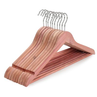 China Modern American Red Cedar Wood Natural Coat Hangers Soft Cut Notches Suit Hangers for sale