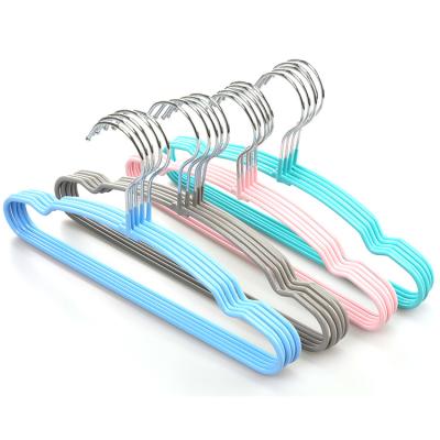 China Wholesale Modern Colorful Non Slip Scented PVC Coated Metal Wire Kids Clothes Hangers For Kids Baby for sale