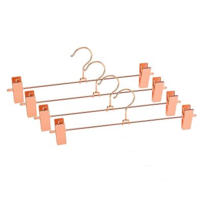 China Modern Fashion Finishing Rose Gold Stainless Steel Metal Wire Trouser Skirts Hanger Space Saving for sale