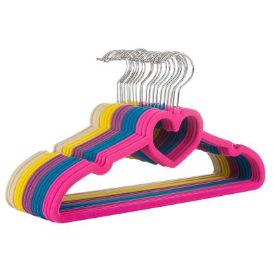 China Space Saving New Design Luxury Heart Shape Floating Rack Velvet Plastic Coat Hanger For Clothing 50 Packs for sale