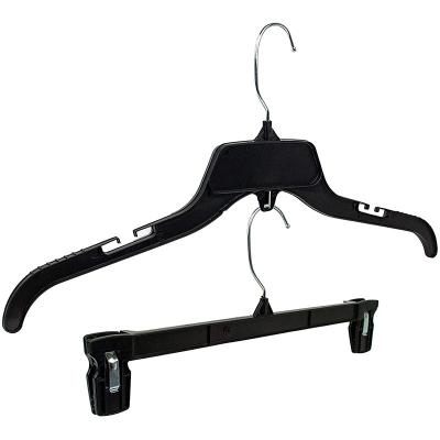 China Durable Durable Slim Plastic Pant Hangers and Sturdy Black Plastic Hanger with Clips for Closet Organization for sale