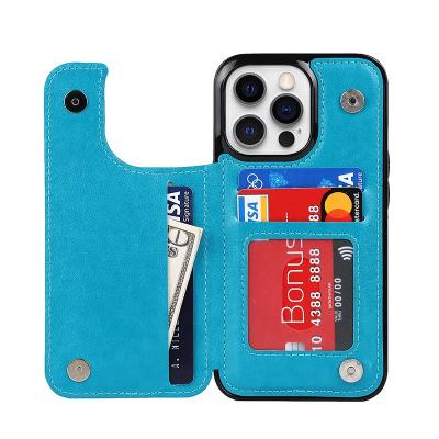 China Magnetic Shockproof Fashion Buckle Card Slot Leather Cover For iPhone 14 14Plus 14Pro 14Pro Max Case Light Breathable Convenient Protection for sale