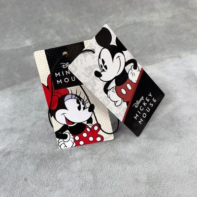 China Other Custom Women Swing Brand Logo Price Cartoon Hologram Clothing UV Shiny Embossing Embossing Paper Tags for sale