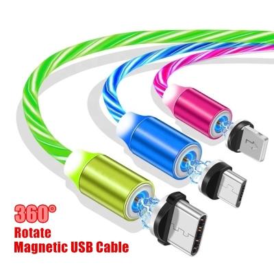 China MP3/MP4 Player Popular Magnetic Fast Charging USB Cable Phone USB Cable Flowing Light Led Luminous Micro Data Cable for sale