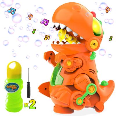 China Easy to Fill Bubble Machine for Kids and Stand Dinosaur Bubble Memory Maker Orange Walk Bubble Machine with Music and Lights for sale