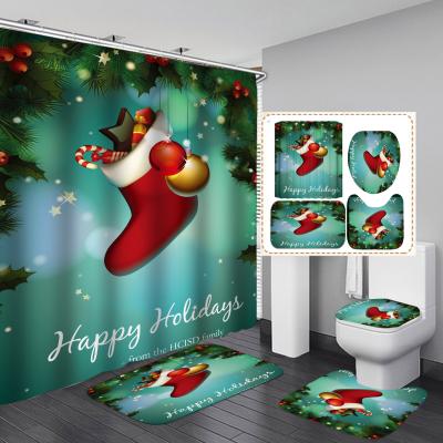 China Sustainable Christmas Shower Curtain Set Christmas Santa Claus Snowman Shower Curtain Shower Curtains Christmas for sale