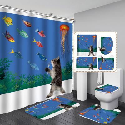 China Sustainable Bathroom Sets With Shower Curtain And Covers Cartoon Animal Factory Custom Wholesale Kid Polyester Designers Shower Curtains for sale