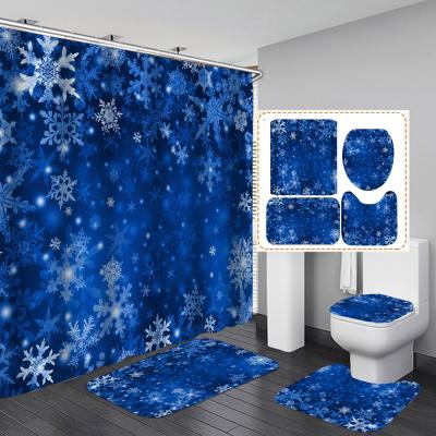 China Sustainable Landscape Snowflake Santa Claus Four-Piece Child Shower Curtain Set Kids Toiletrugs Blue Acc With Window Red for sale