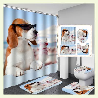 China New Products Dog Pets Polyester Water Repellent Bathroom Shower Curtain Set Sustainable Animal Printed Bath Curtain for sale