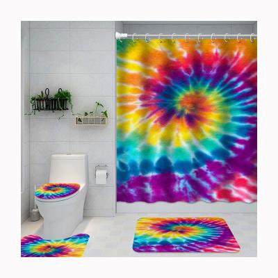 China New Viable Popular Waterproof Colorful Tie Dye Colorful Shower Curtain Printing Polyester Customize Bathroom Sets for sale