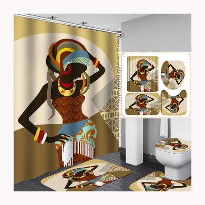 China Wholesale Viable Polyester Waterproof African Women's Retro Gold Brand Egyptian Egyptian Four-piece Printed Art Shower Curtain for sale