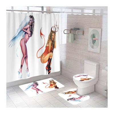 China Viable Wholesale Designer Angel Devil Flower Rose Dinosaur Cartoon Children Butterfly Bathroom Four-piece Shower Curtain for sale