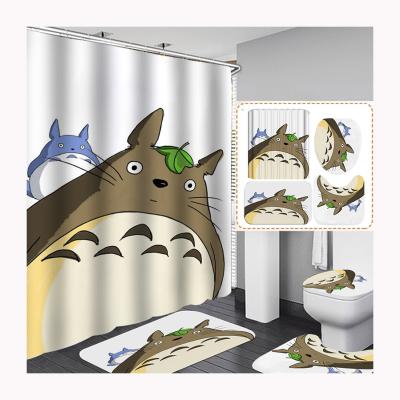 China Wholesale Viable Baby Owl Simple Cat Hippo Chinchilla Rabbit Cartoon Fantasy Designer Custom Shower Curtain Four-piece Set With Hook for sale