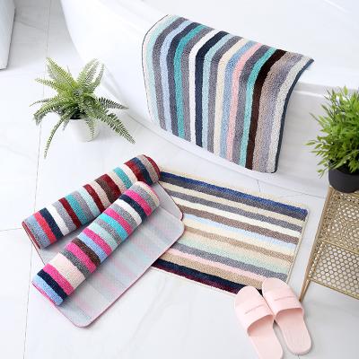 China Wholesale Sustainable Colorful Polyester Stripes Microfiber Water Absorbent Floor Bath Shower Mats For Bathroom Toilet for sale