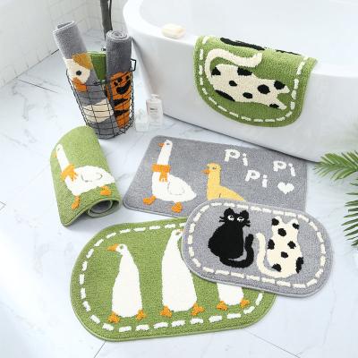 China Lovely Designs Cartoon Ducks Cats Mat Bathroom Floor Doormat Bathtub Sustainable Water Absorbent Anti Slip Shower Bath Mat for sale