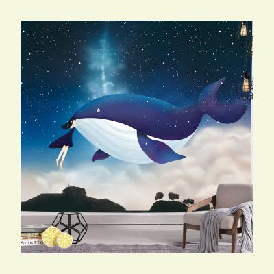 China Simple Waterproof Washable Ocean Whale Fabric Polyester Starry Dream Tapestry For Home for sale