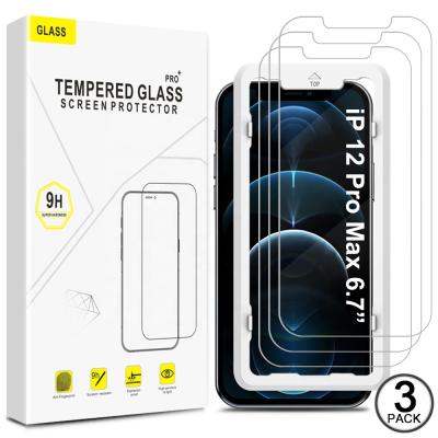 China Mobile Phone 3 Packs iPhone 12 Pro Max Tempered Glass Screen Protection Easy Installation Frame for sale