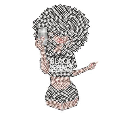 China Flatback Top Selling Lady Hotfix Rhinestone Transfer Custom Black Rhinestone Heat Transfer Pattern for sale