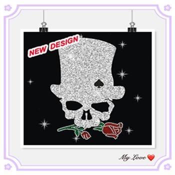 China Cute Flatback Pirate Skull Hearts Glitter Rhinestone Iron On Transfer Design for sale