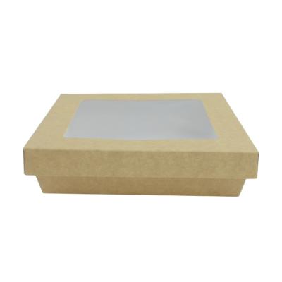 China Disposable Compostable Kraft Paper Salad Box 100% Eco Friendly Food Grade Brown for sale