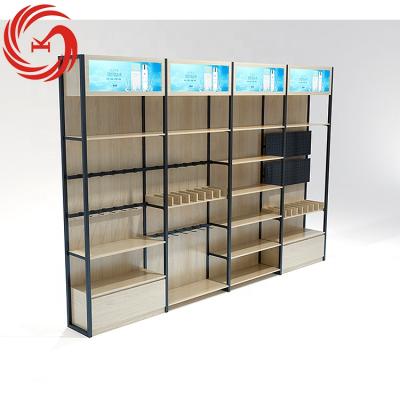 China Environmental friendly hypermarket wooden display rack metal supermarket display stand for wholesale for sale