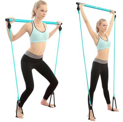 China Lightweight Durable Portable Yoga Pilates Bar Gym Stick With Resistance Band 2 Feet Loops for sale