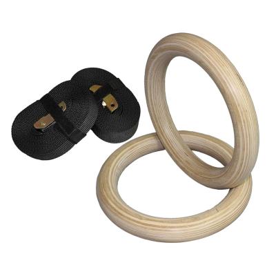 China Adjustable Nylon Strength Training Exercise Core Body Buiding Strap Gym Gymnastic Wooden Rings for sale