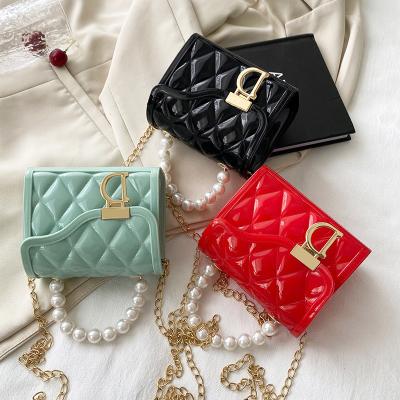 China Daily Cute Pearl Handle Cross - Body Girl's Small Jelly Square Bag Handbags Jelly Bags For Women for sale