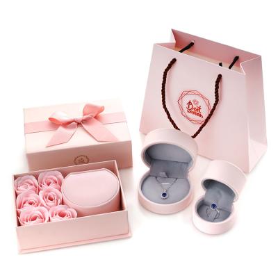 China Rose Flower Romance Jewelry Gift Box Flower Packaging Boxes With 6 Rose Flower Luxury PU Semicircle Fancy Ring Leather Boxes for sale