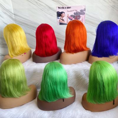 China Labor Day Promotion 13*6 Inch Straight Transparent Short Lace Front Brazilian Hair Colored Bob Wigs Green for sale