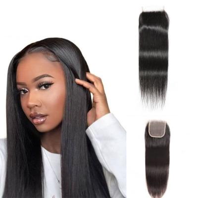 China Pre Plucked Hairline With Lace Closure 4x4 Brazilian Natural Black Good Luck Baby Hair Baby Hair Lace Closure Natural Straight Natural Color Thin Human Hair And Headband for sale