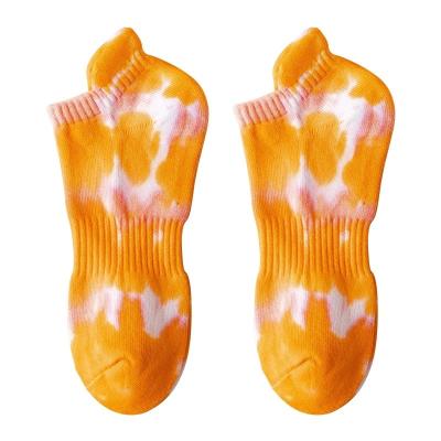 China QUICK DRY Tie Dye Knocks Shallow Mouth Anti-Catch Off Street Fashion Terry Color Men And Women Socks for sale