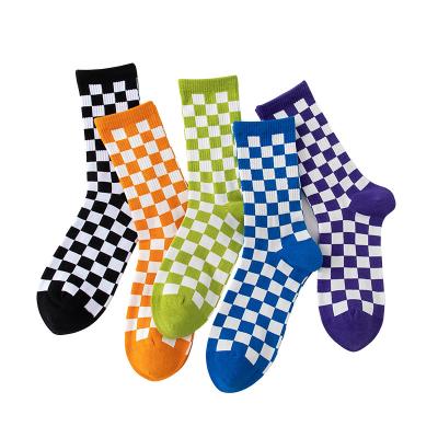 China Causa women's square new spring and autumn checkerboard lattice leisure middle women's trend pure cotton tube socks for sale