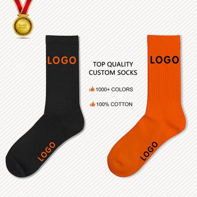 China Breathable OEM men Customize knitted embroidered design made embroidery custom logo cotton sport athletic socks for sale