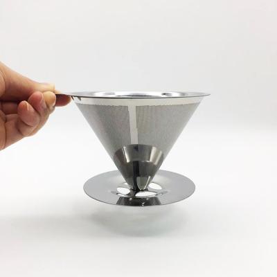 China Sustainable Food Grade Stainless Steel Paperless Washable Reusable Pour Over Handmade Coffee Filter Dripper for sale