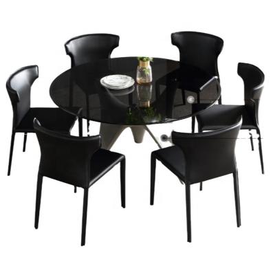 China Luxury Tempered Glass Top Dining Round Dining Table Set Modern Glass for sale