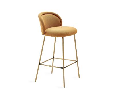 China Stable Luxury Comfortable Upholstery Curved Back Gold Frame Bar Stool Chairs for sale