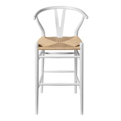 China Farmhouse Wooden Umpire Chair Curved Back Wicker Bar Chair With Rope Woven Seat for sale