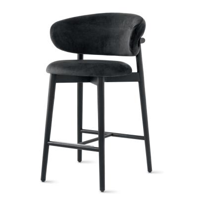 China Modern Classic Black Bar Stool Velvet Fabric Solid Wood Bar Chair for sale