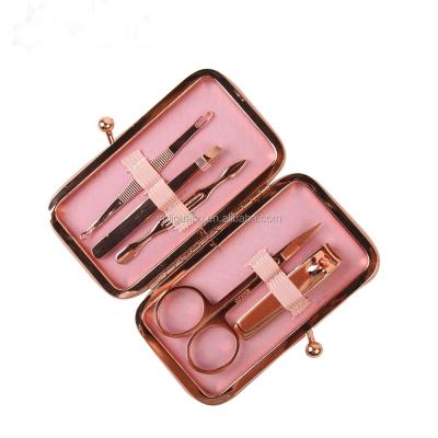 China Safety Newcomer Set 5 Customized Nail Care Tool Gold Color Manicure Set With PU Case for sale