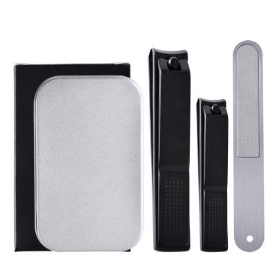 China Safety Balance 3pcs Manicure Set Good Quality Simple Black Nail Clippers Set Stainless Steel In Tin Box for sale