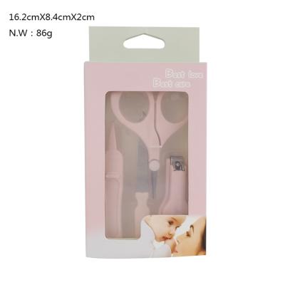 China Safety 4PCS Kit Infant Baby Manicure Newborn Grooming Set with Nail Clippers Scissors Tweezers Nail Folder for sale