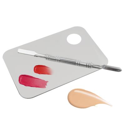 China Custom Nail Rectangle Stainless Steel Cosmetics Makeup Eyeshadow Palette Makeup Blending Palette With Spatulas for sale