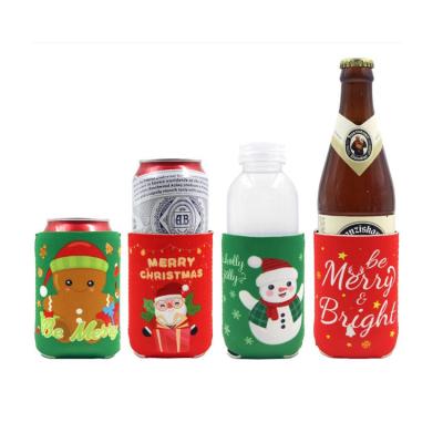 China Christmas Pattern Waterproof Custom 12 Ounce Can Cooler Neoprene Drink Cooler Neoprene Wine Cooler Kooizes Low Quantity for sale