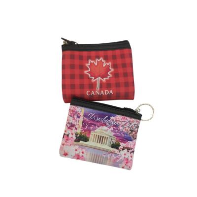 China Vintage Mini Sublimation Coin Purse Zipper Wallet For Keys Neoprene Small Pocket With Metal Strap for sale