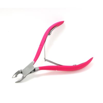 China Hard Pink Rubber Handle Cuticle Nippers and Nail Cutters 10cm for sale