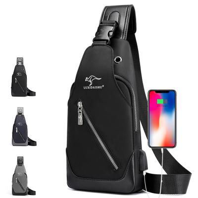 China Wholesale Fashion Cheap Cross - Waterproof Body Bags Men Shoulder Bag Fashion Waterproof PU USB Casual Chest Bag With Earphone Jack for sale