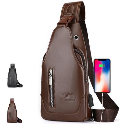 China Fashion Custom Printing Designers Men Logo Waterproof Messenger Bag Fashion Casual PU Shoulder Chest Bag With USB Earphone Jack for sale