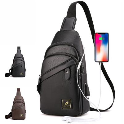 China Fanshion Wholesale Cheap PU Leather Cross - Body Bag USB Men Fashion Chest Bags Waterproof Shoulder Messenger Bag With Earphone Jack for sale