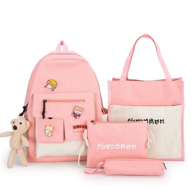 China Hot Sale Wear-resistant Kids Little Bear School Bag Custom Alphabet Pendant Printing Girl's Cartoon Schoolbags Backpack 4pcs Set for sale